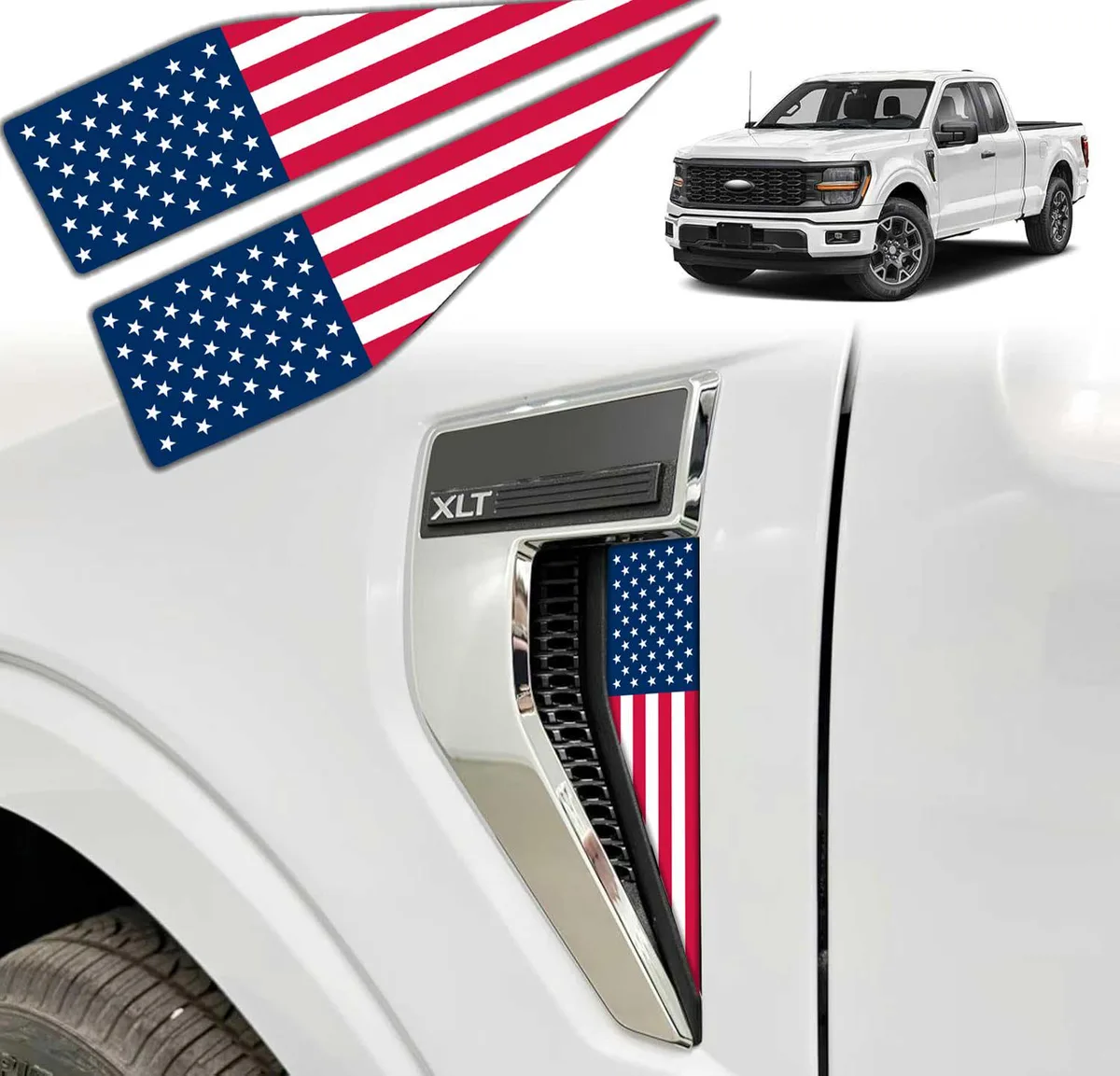 American Flag Inner Fender Vent Badge Emblem Accent Decal Kit for Ford F150 2021-2026